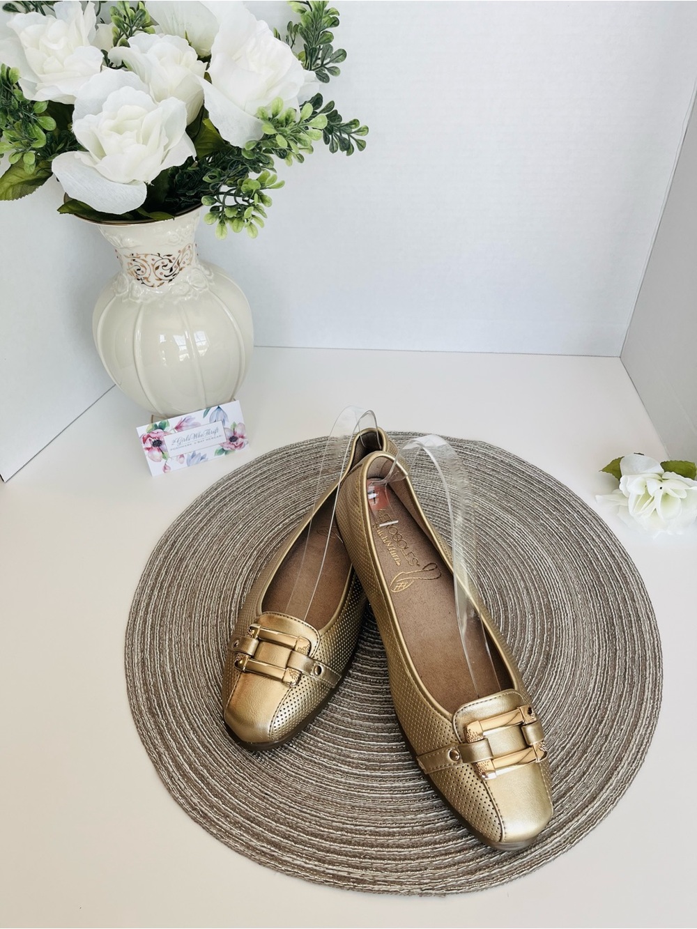 NEW AEROSOLS Loafer Ballet Flat “Sherbet II” Infinity Buckle Metallic Gold